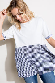 Women's Casual Checker and Solid Mix Tunic Top