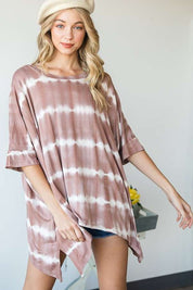 Women's Striped Tie Dye Short Sleeve Tunic