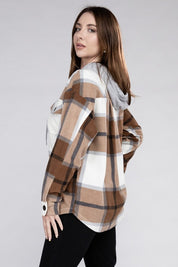 Women's Casual Hooded Plaid Fleece Shacket