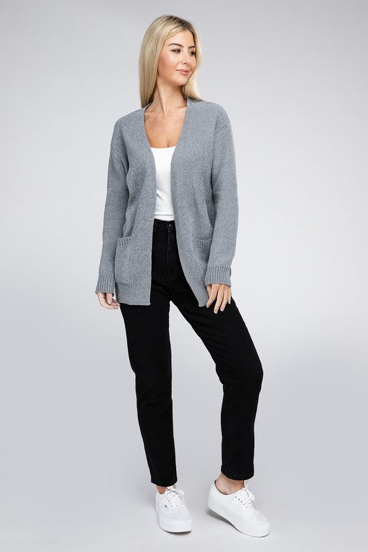 Women's Relaxed Melange Open Front Sweater Cardigan