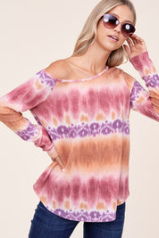 Women's Cozy Tie Dye Print One Shoulder Top