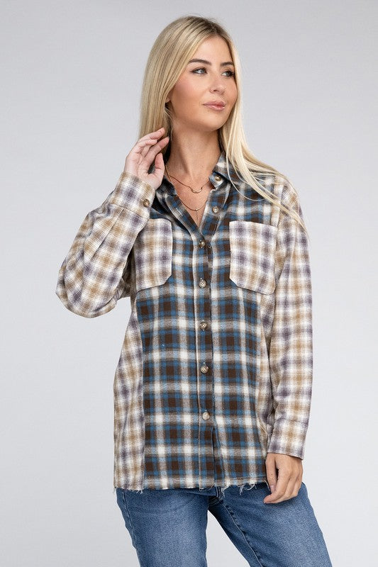 Women's Plaid Patchwork Long Sleeve Shirt