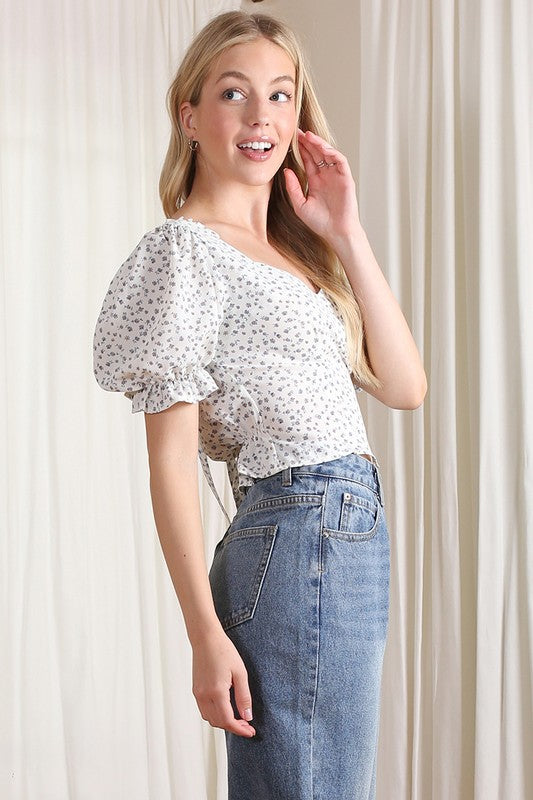 Women's Puff Sleeve Floral Print Top