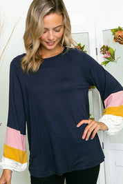 Women's Casual Loose Fit Colorblock Tunic Top