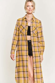 Women's Belted Plaid Print Long Shirt Dress