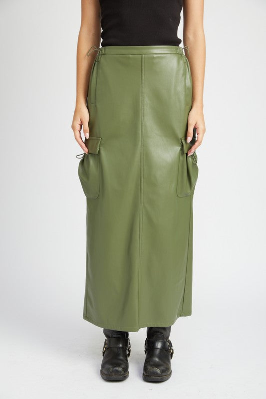 LEATHER CARGO MAXI SKIRT