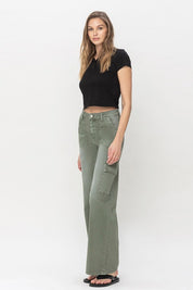 Women's High Rise Utility Cargo Wide Leg Jeans