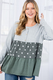 Women's Casual Colorblock Polka Dot Top