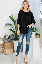 Women's Casual Solid Pintuck Tunic Blouses