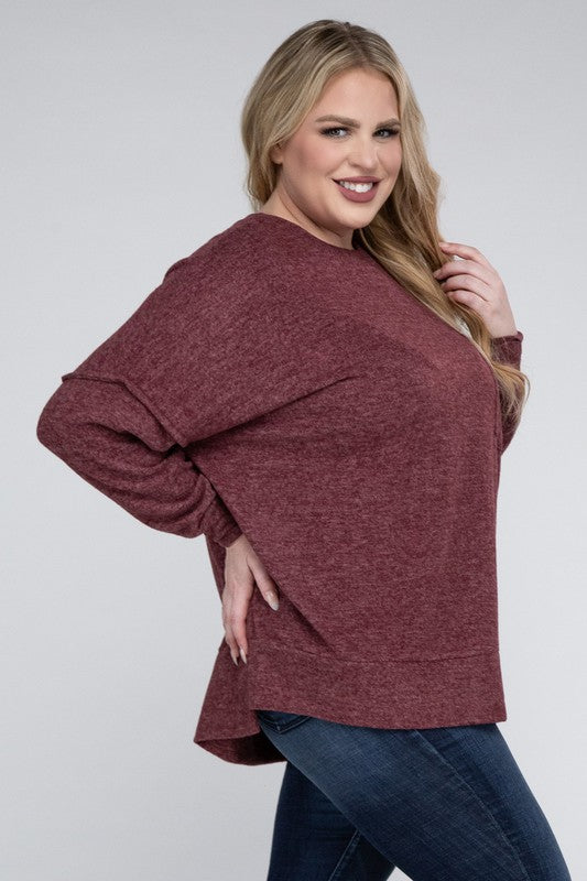 Plus Size Oversized Melange Drop Shoulder Sweater