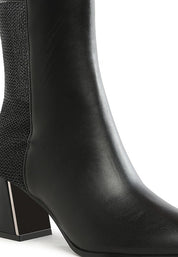 Women's Pointy Toe Faux Leather Ankle Boots with Metallic Detail