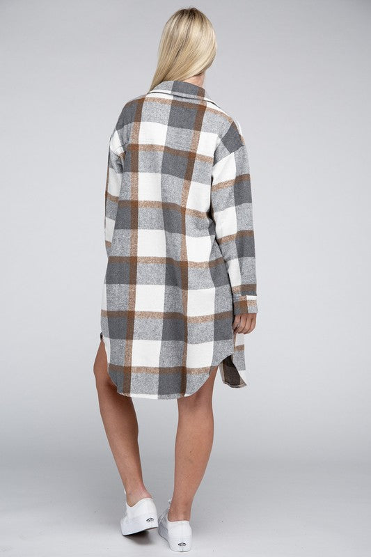 Women's Plaid Drop Shoulder Long Sleeve Shirt