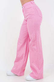 Women's High Rise Wide Leg Jeans in Bubblegum Pink