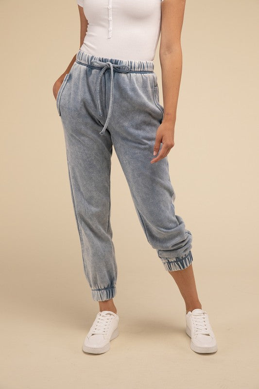 Women's Acid Wash Fleece Sweatpants with Pockets