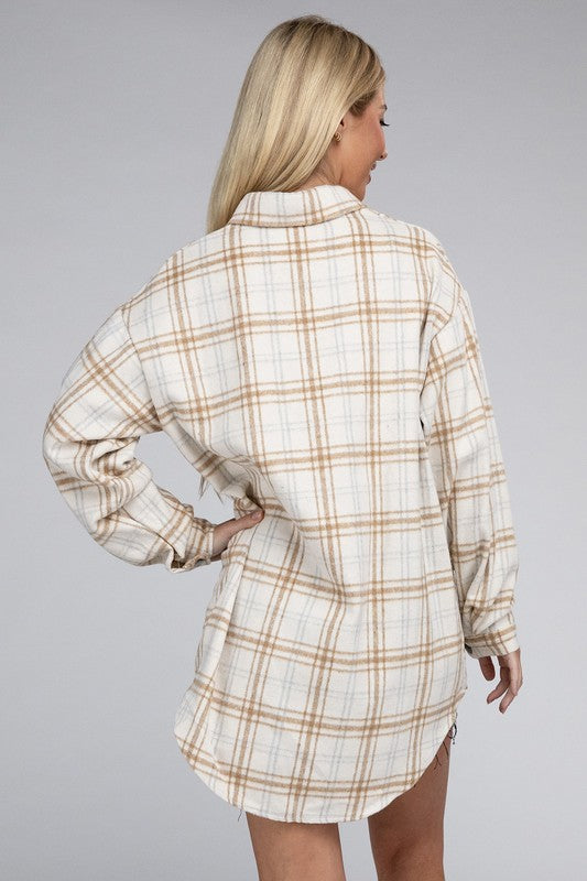 Women's Beige Plaid Shacket