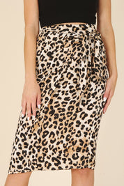 Satin leopard tie skirt