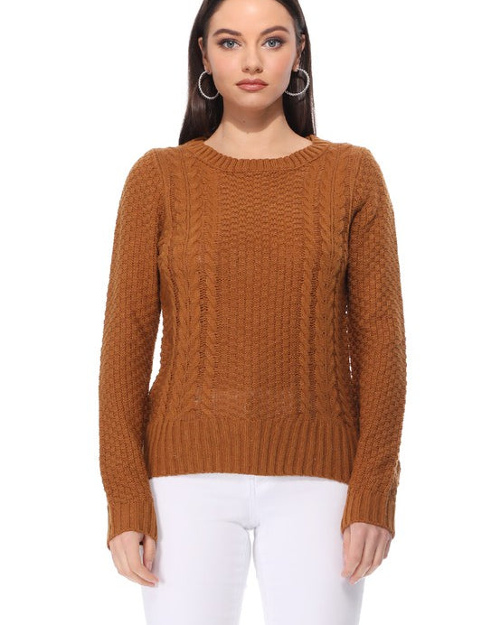 Women's Vintage Cable Knit Long Sleeve Sweater Pullover