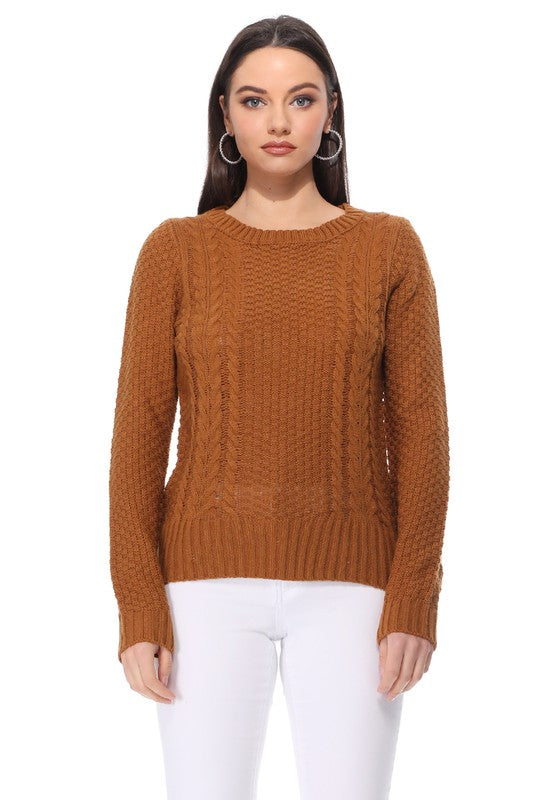 Women's Vintage Cable Knit Long Sleeve Sweater Pullover