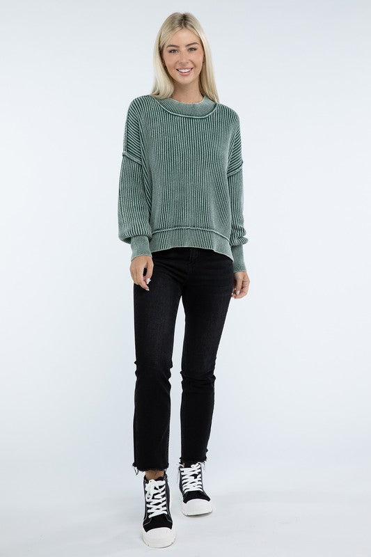 Women's Oversized Cropped Sweater with Side Slits