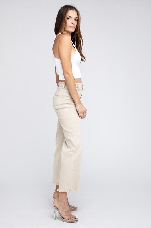 Women's Acid Wash Frayed Hem Wide Leg Pants