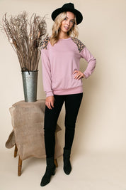 Plus Size Casual Cheetah Print Mixed Sweatshirt