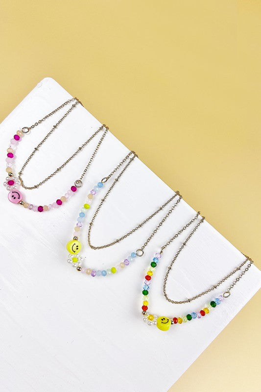 8" -8.5" SMILE SHAPED GLASS BEAD ANKLET SET