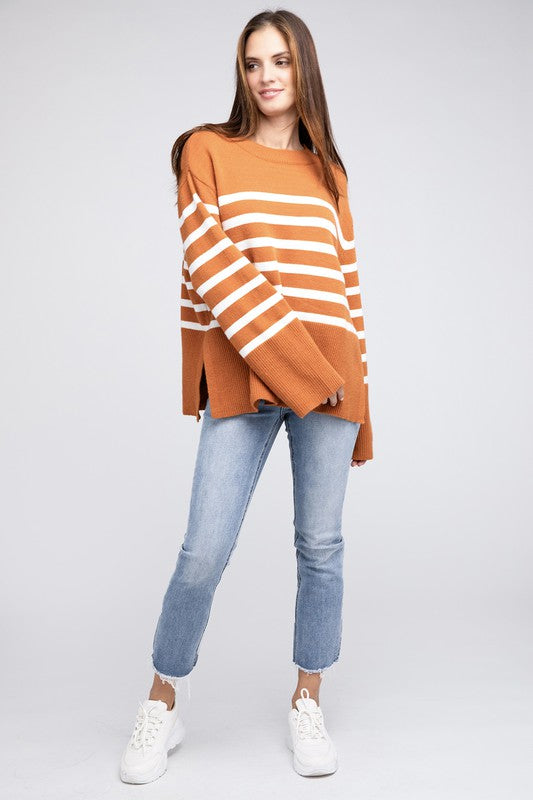 Women's Oversized Ribbed Hem Stripe Sweater