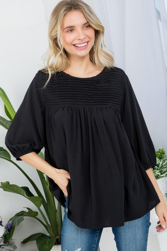 Women's Casual Solid Pintuck Tunic Blouses