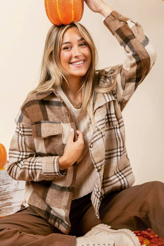 Women  Flannel Plaid Double Flap Pocket Jackets