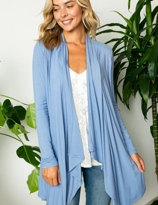 Women's Casual Long Sleeve Solid Jersey Cascade Cardigan