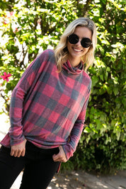 Women's Plus Plaid Turtle Neck Boxy Top