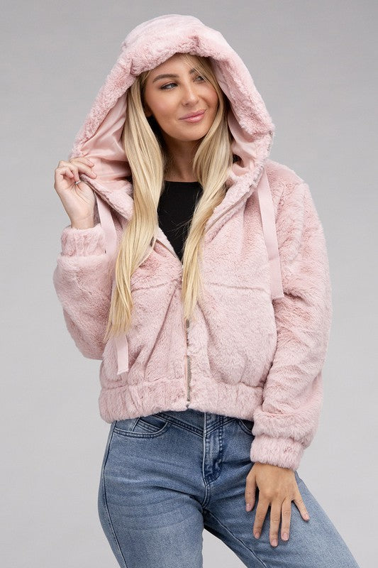 Women's Cozy Fluffy Zip-Up Teddy Hoodie