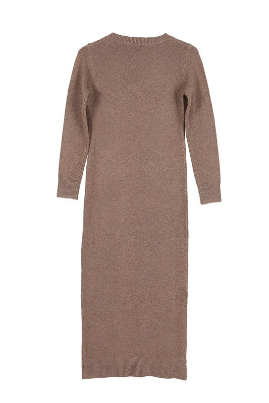 Women's Fitted V-Neck Sweater Maxi Dress