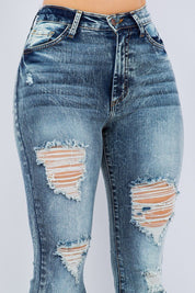 Women's High Rise Bell Bottom Jeans with Frayed Hem