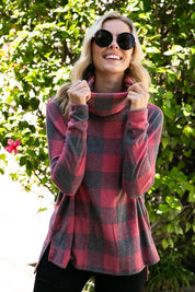 Women's Plus Plaid Turtle Neck Boxy Top