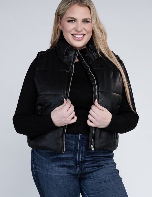 Plus Size Casual Puff Vest with Pockets