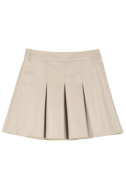 Vegan leather pleated mini skirt