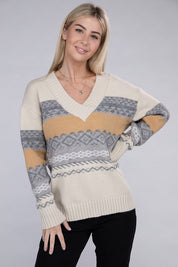 Women's Multicolor Stripe V Neck Sweater