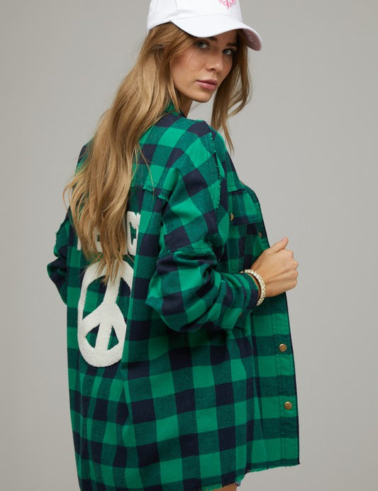 Women's Relaxed Fit Plaid Embroidered Jacket