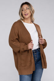 Plus Size Oversized Waffle Open Cardigan Sweater