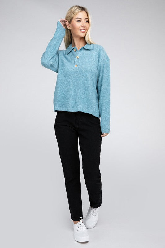 Women's Relaxed Collared Button Front Sweater