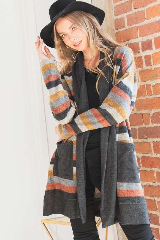 Women's Open Multi-Color Stripe Cardigan