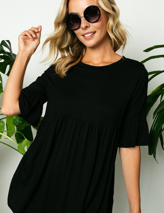 Women's Casual Solid Ruffle Sleeve Loose Top