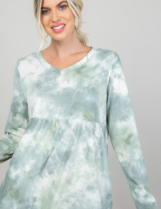 Plus Size Casual Tie Dye Babydoll Top