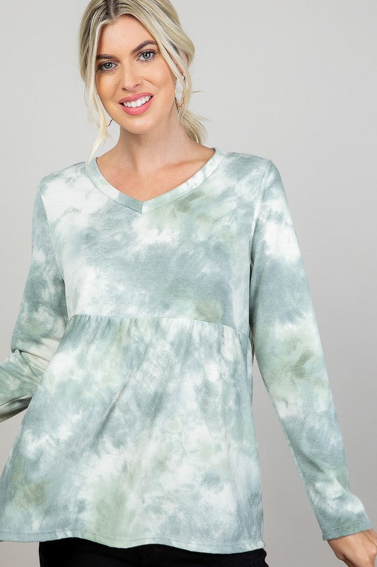 Plus Size Casual Tie Dye Babydoll Top