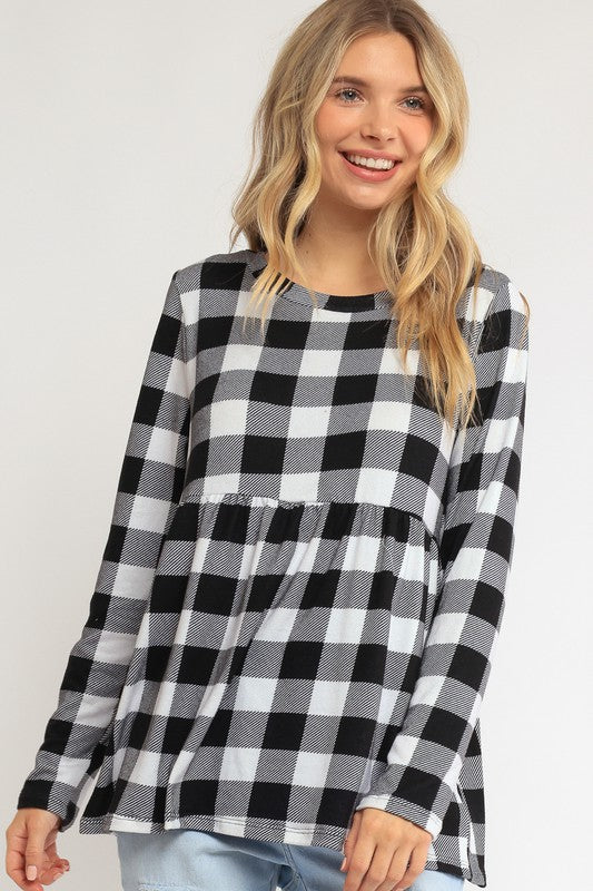 Women's Loose Fit Plaid Babydoll Top