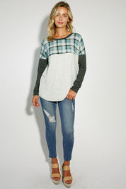 Women's Casual Plaid Colorblock Long Sleeve Top