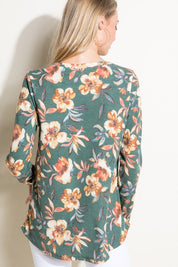 Women's Floral Sequence Pocket Round Neck Plus Top