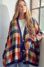 Women's Oversized Plaid Buttondown Cardigan