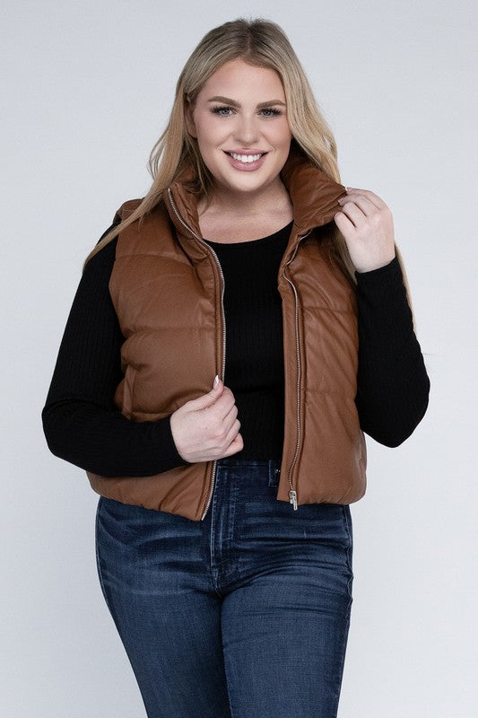 Plus Size Casual Puff Vest with Pockets